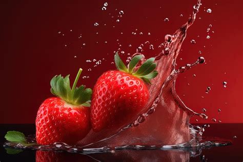 Premium Ai Image A Group Of Strawberries Splashing Into Strawberry Juice