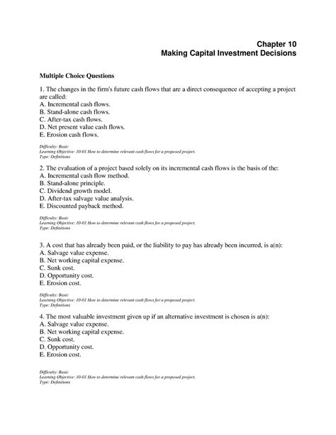 Chapter 10 Practice Mcq Chapter 10 Making Capital Investment