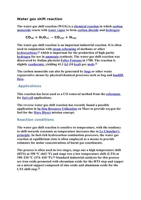 Water Gas Shift Reaction Pdf Chemical Reactions Gases