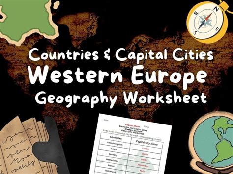 Countries And Capital Cities In Western Europe Geography Worksheet With