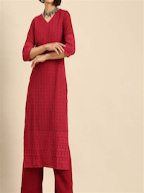 Buy Anouk Women Red Ethnic Motifs Embroidered Kurta With Palazzos