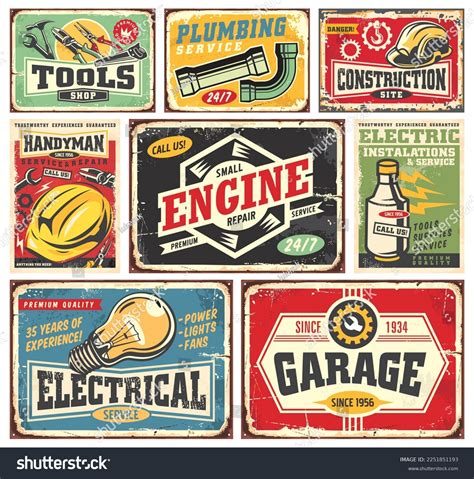 Tools Service Repair Retro Signs Posters Stock Vector (Royalty Free ...