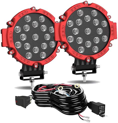 Buy ELELION 7 Inch 51W LED Light Pods Red Round Spot Light Off Road