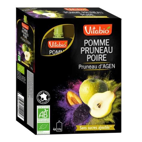 Vitabio Gourde Fruits Pomme Pruneau Poire Bio Gourde 4x120g