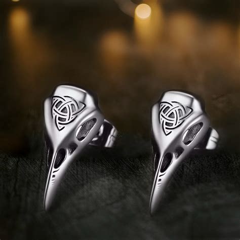 Boucles D Oreilles Viking Raven Skull Stud Avec Noeud Celtique Bijoux