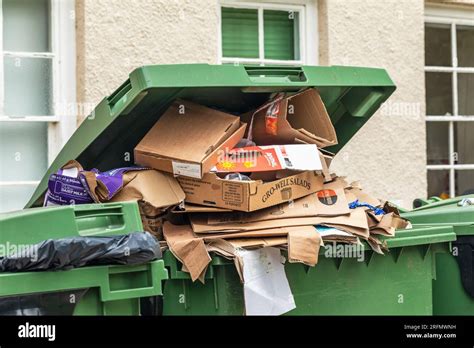 Overflowing Filled Cardboard Recycling Bin Awaiting Collection City Of