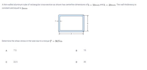 Solved 20mm The Wall Thickness T Is A Thin Walled Aluminum Chegg