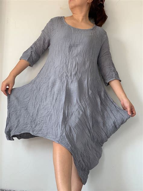 Cg0182 Cotton Gauze Long Sleeves Dress Double Gauze Cotton Dress Easy To Wear Pullover Style