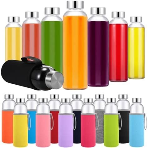 Glass Water Bottles 6 Pack With Sleeves And Stainless Steel Lids 18oz Size Leak