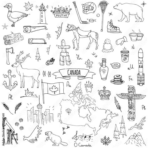 Hand Drawn Doodle Canada Icons Set Vector Illustration Isolated Symbols