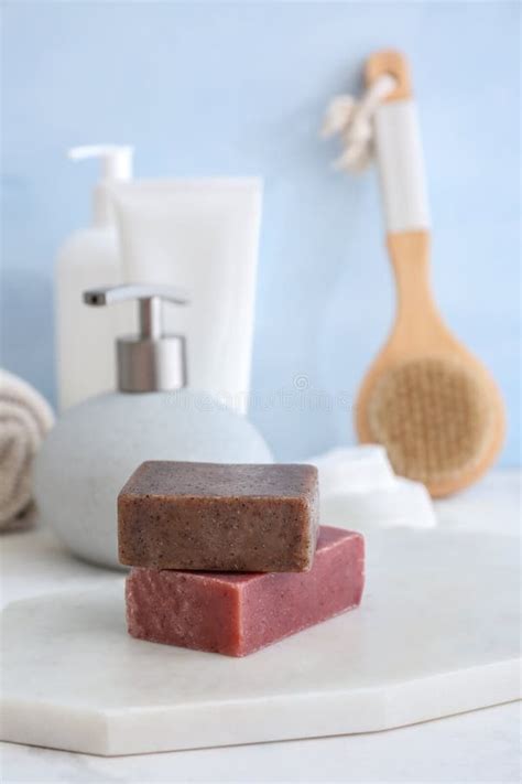 Soap Bars On Table In Bathroom Stock Photo Image Of Cosmetic Color