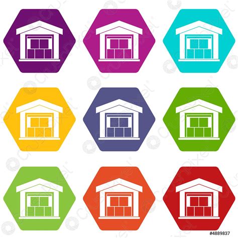 Warehouse building icon set color hexahedron - stock vector 4889837 ...