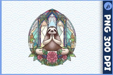 Floral Sloth Yoga Pose Stained Glass Graphic By Liltwas Creative Fabrica