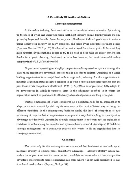 A Case Study of Southwest Airlines | PDF | Airlines | Strategic Management