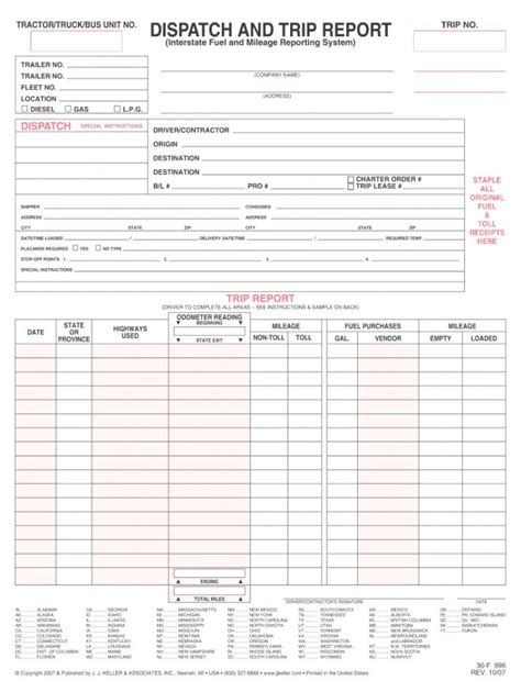 A Trip Report Form That Has Been Placed On Top Of A Sheet With The