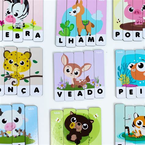 Quebra Cabeça Soletrando Animais Brinquedos Educativos e Brinquedos