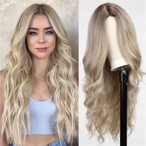 Amazon NAYOO Long Blonde Wavy Wig For Women 26 Inch Middle Part