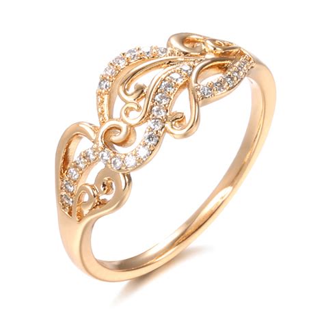 Syoujyo Hollow Crystal Flower Women S Ring Rose Gold Color