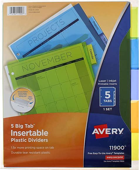 Amazon Avery Insertable Big Tab Plastic Dividers Tab X