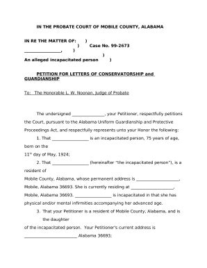 Alabama Conservatorship S Doc Template Pdffiller