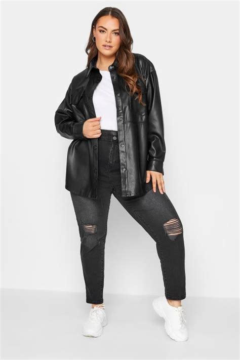 Yours Plus Size Black Faux Leather Shacket Yours Clothing