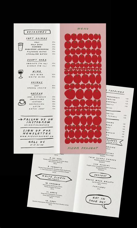 Three Different Types Of Menus With Red And White Designs On The Inside