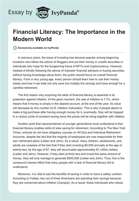 Financial Literacy The Importance In The Modern World 580 Words