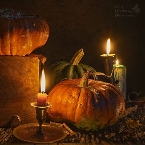 Close Up Pumpkins And Candles Still Life Pumpkin Photography Autumn