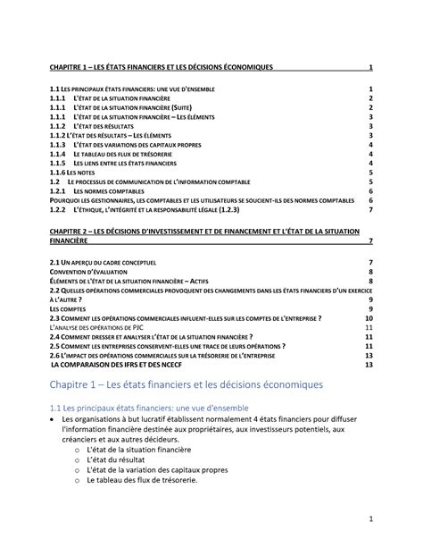 Note de cours comptabilité Chap 1 et 2 CHAPITRE 1 LES ÉTATS