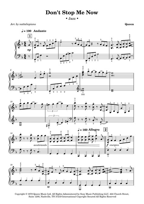 Don T Stop Me Now Arr Nattaliepiano By Queen Sheet Music For Piano