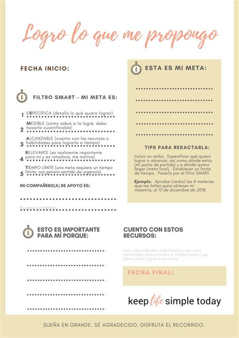 Plantilla De Metas Opción 1 Keeplifesimpletoday Metas Propositos De Vida Metas En La Vida