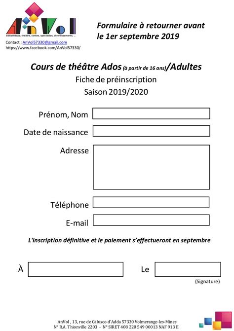 Fiche Préinscription Adultes 2019 2020 Reader par Claude Fichier PDF