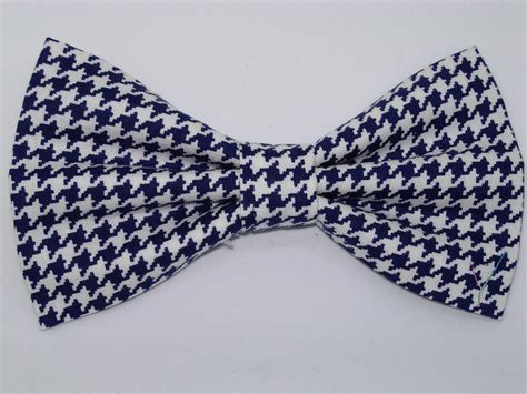 Houndstooth Bow Tie Navy Blue And White Houndstooth Pre Tied Bow Tie