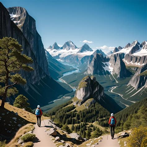 Premium Photo Beautiful Mountain Landscape Two Hikers On A Mountain Path