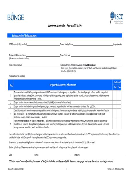 Fillable Online Western Australia Iscc Eu Self Declaration Self