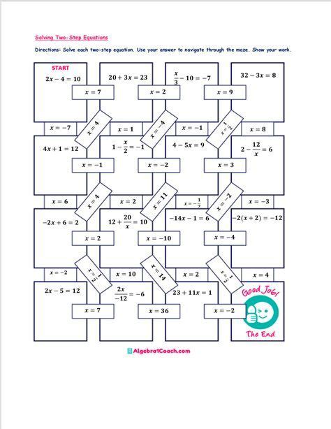 Solving Multi Step Equations Math Maze Level 3 Answer Key Tessshebaylo