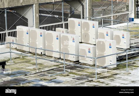 Air Conditioning Units On A Rooftop Of A Large Building Stock Photo Alamy