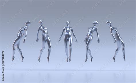 Silver Metallic Glossy Plastic Naked Woman In Elegant Aesthetic