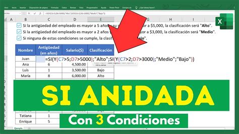 Funciones SI e Y JUNTOSCómo ANIDAR a la Función SI en Excel con 3