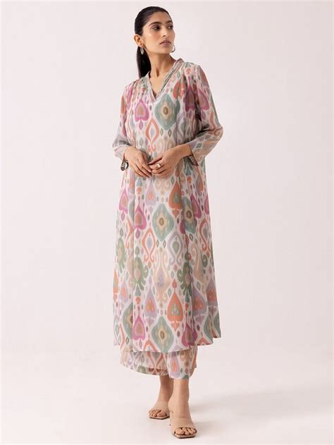 Buy Multicolor Printed Crepe Kurta With Slip And Palazzo Set Of 2