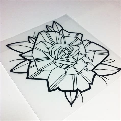 Uncolored Rose New School Tattoo Sketch Geometric Tattoo Triangle