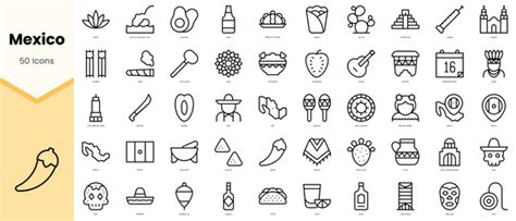 Set Of Mexico Icons Simple Line Art Style Icons Vector Image