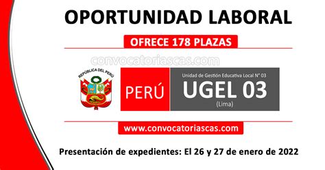 CONVOCATORIA UGEL 3 178 Plazas Asistencia social Computación e