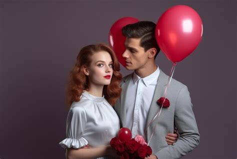 Premium Photo Valentines Day Romantic Couple With Balloons