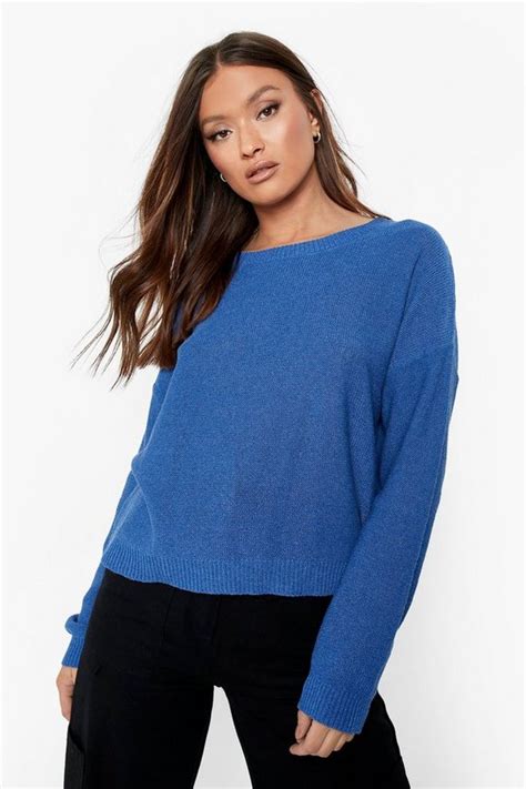 Boohoo Damski Niebieski Sweter Oversize Z Recyklingu L OVERLOOK