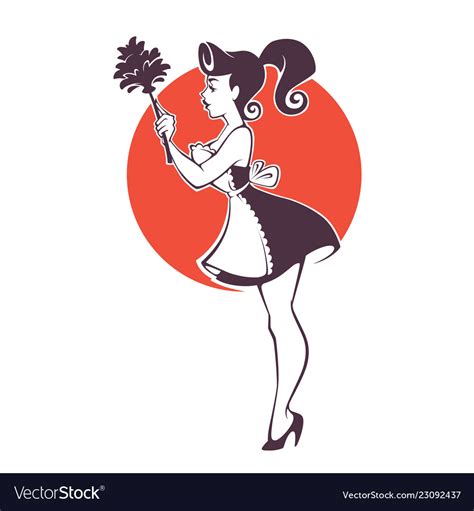 Retro Sexy Pinup Housemaid Cleaning Emblem Logo Vector Image