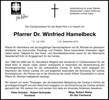 Traueranzeigen Von Winfried Hamelbeck Wirtrauern