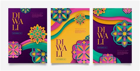 Free Vector | Paper style diwali cards collection