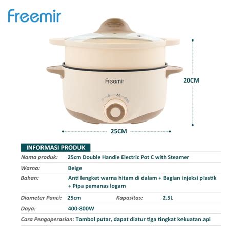 Jual Freemir Panci Listrik 24cm Kapasitas 2 5 Liter Dengan Pengukus