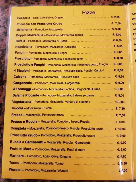 Menu Da Pizzeria Napoletana Bordighera